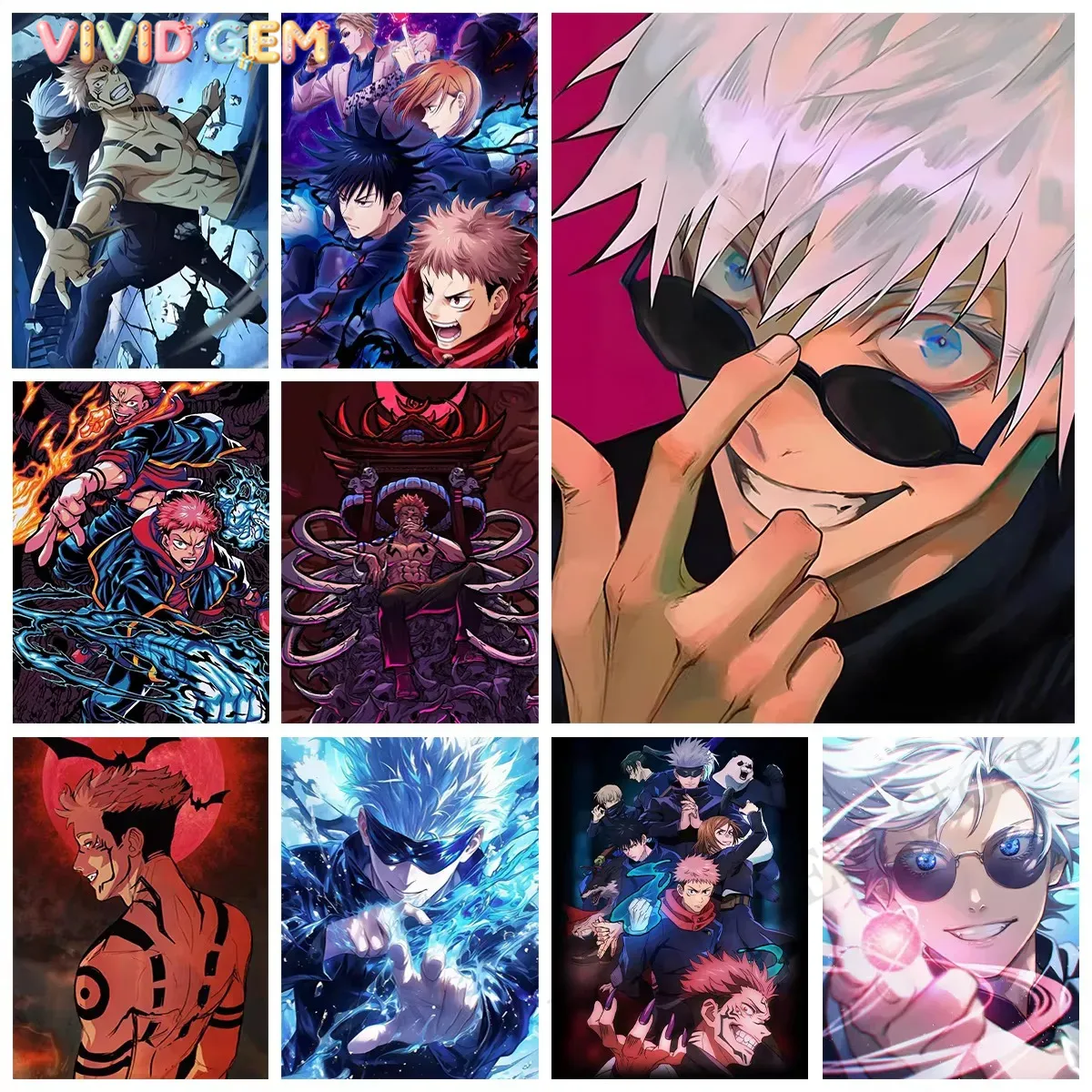 Photo Mosaic Print - VIVID GEM ダイヤモンドペインティング 呪術廻戦 五条悟 漫画テレビシリーズ