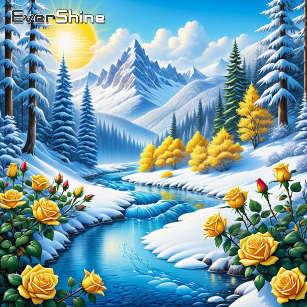 Photo Mosaic Print - Evershine 川ダイヤモンド絵画風景新着モザイク花ラインストーン画像山刺繍冬の壁アート