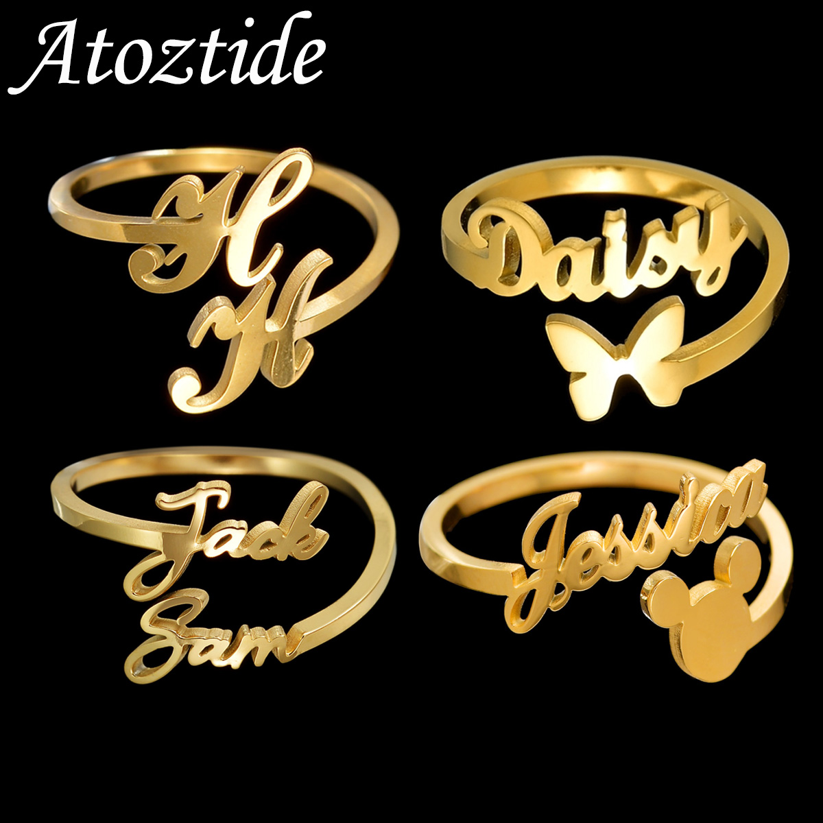Atztide-女性のためのパーソナライズされた名前のリング - Initial Ring Custom のレビューと価格